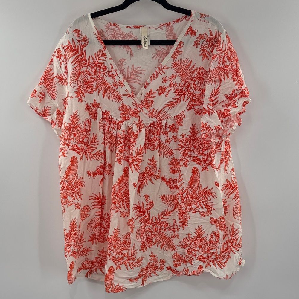3For$20 Crepas Floral Red and White Women's Top size 1X